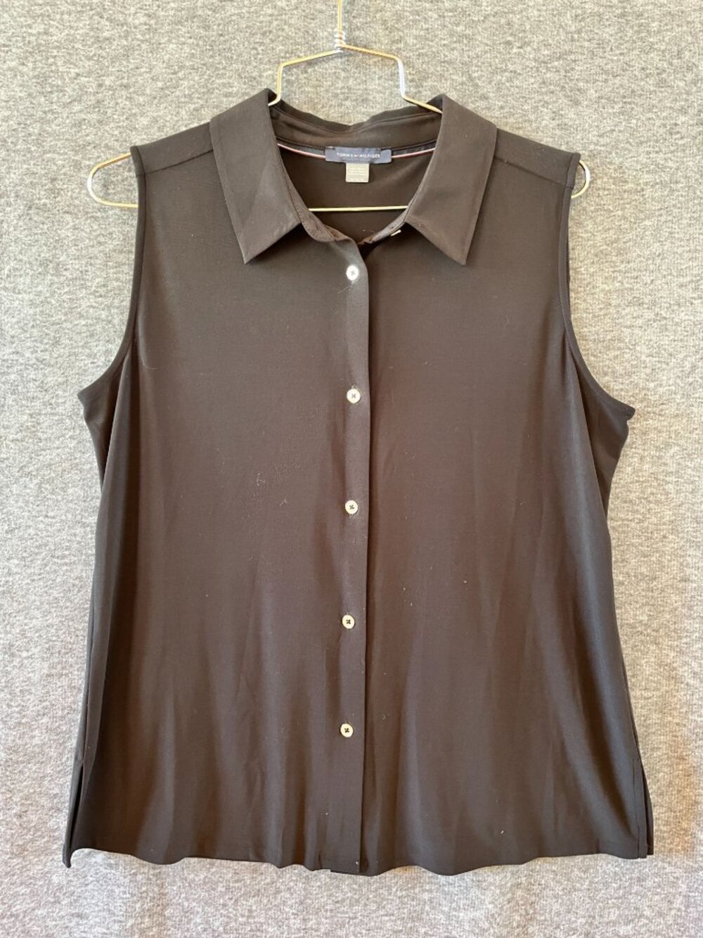 Tommy Hilfiger womens sleeveless collared blouse top Medium in black